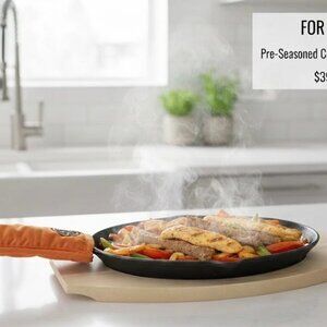 Cast Iron Fajita Platter with Hardwood Base and Handle Cover